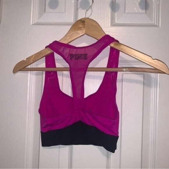 PINK Victoria Secret Hot Pink Gym Yoga Hangover Razor Back Sports Bra Size XS - Picture 4 of 7